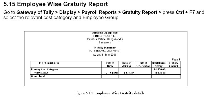 'Emplyee-wise Gratuity' Report @ Tally.ERP 9